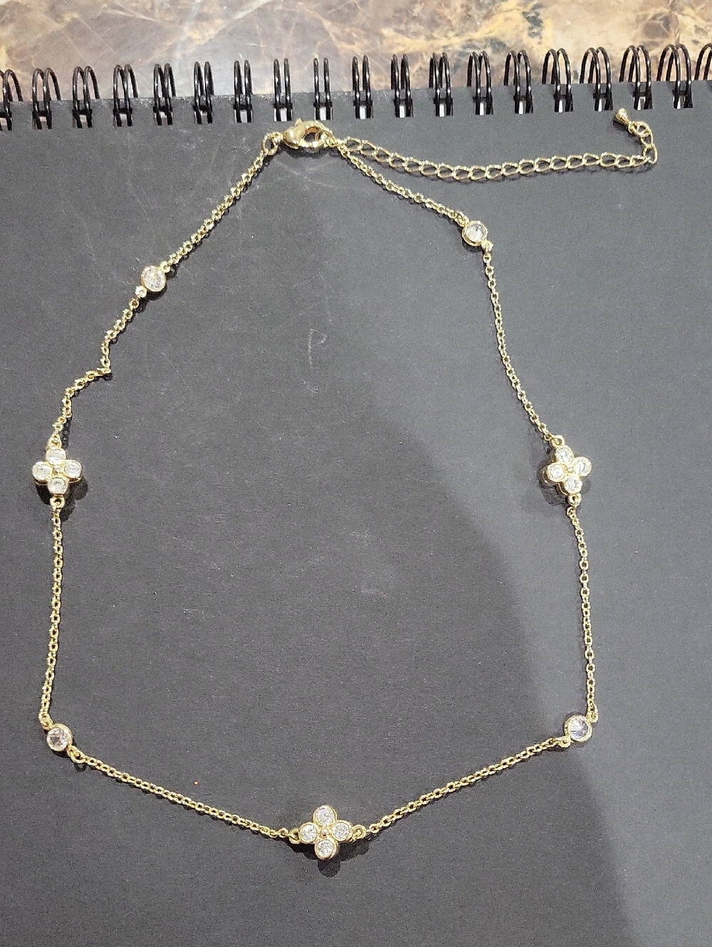 Gold Floral CZ Station Necklace - Women Jewelry
